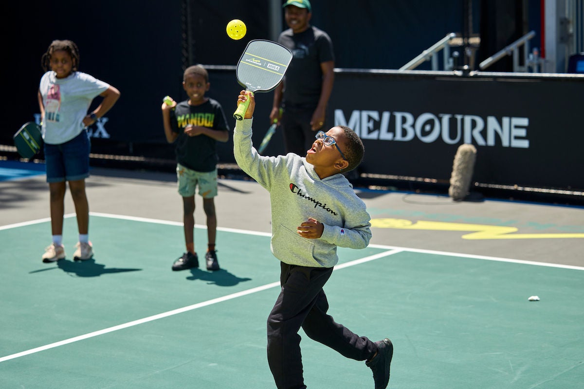 Children practice Pickleball at the AO Pickleball Slam at the Australian Open